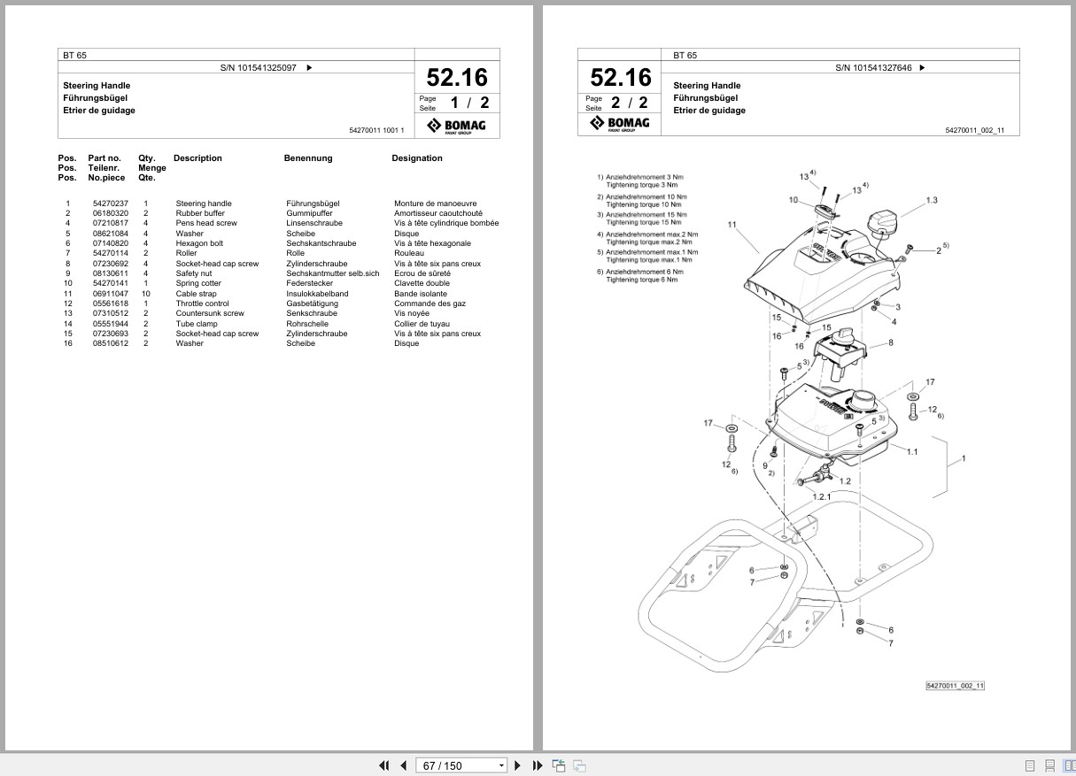 Bomag Vibratory Tamper BT 65 Spare Parts Catalog 2016 2017 EN DE FR (2)