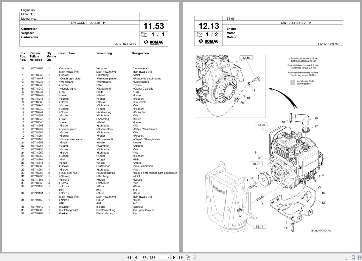 Bomag Vibratory Tamper BT 65 Spare Parts Catalog 2018 2019 EN DE FR (2)