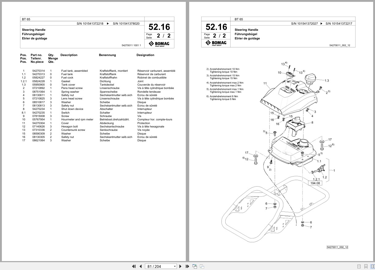 Bomag Vibratory Tamper BT 65 Spare Parts Catalog 2019 2021 EN DE FR (3)