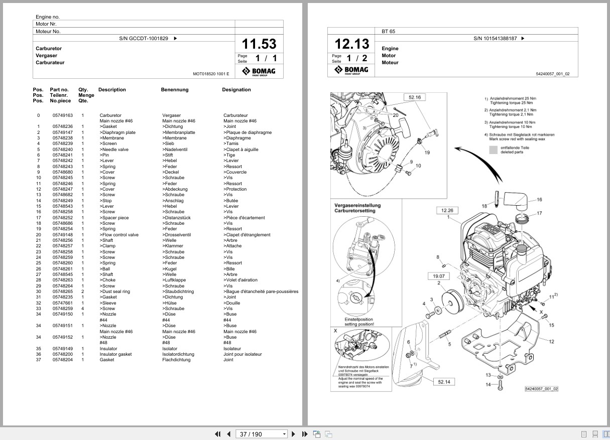 Bomag Vibratory Tamper BT 65 Spare Parts Catalog 2019 2023 EN DE FR (2)