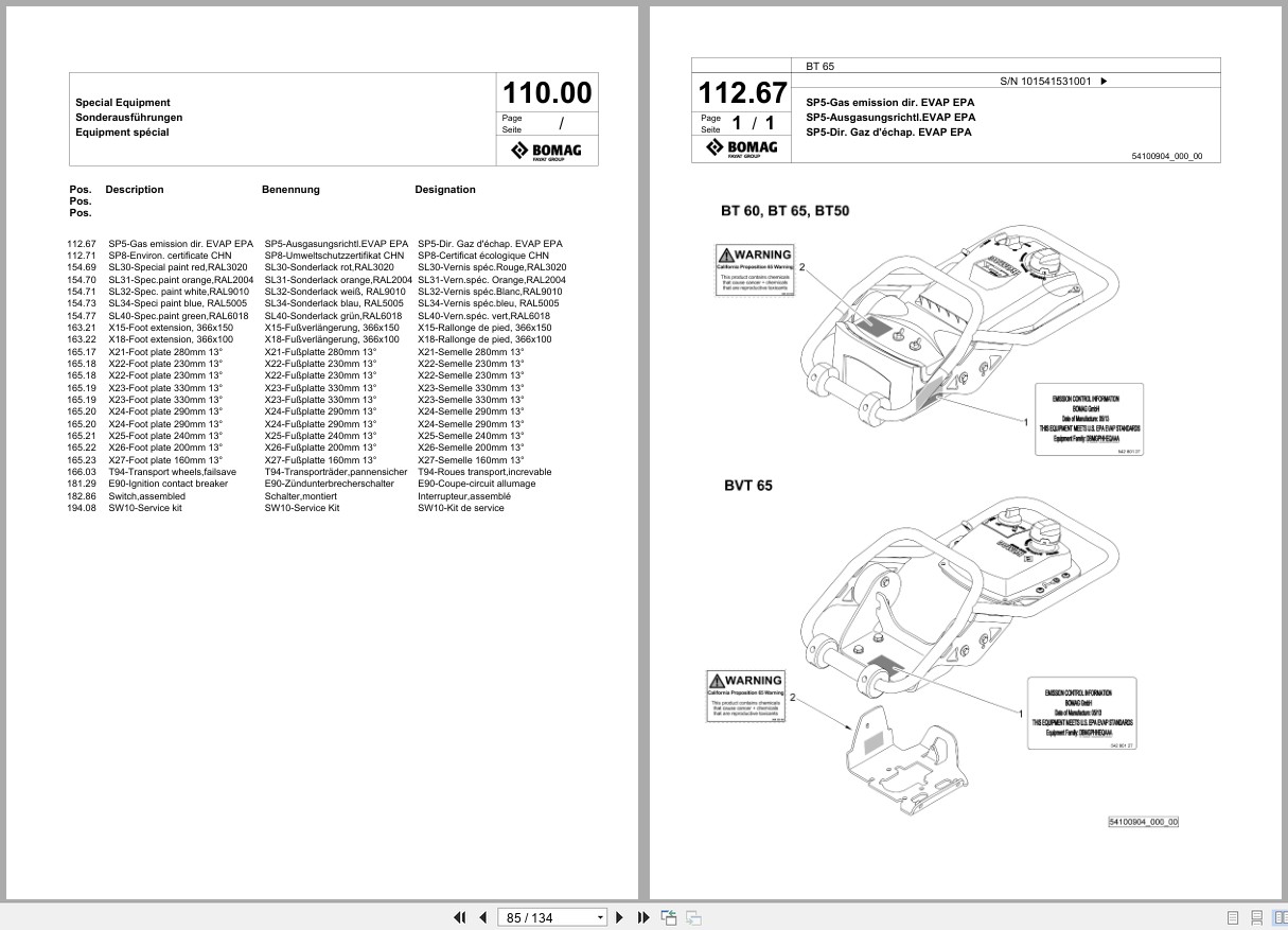 Bomag Vibratory Tamper BT 65 Spare Parts Catalog 2023 EN DE FR (3)