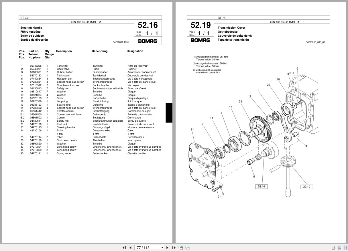 Bomag Vibratory Tamper BT 75 Spare Parts Catalog 2001 EN DE FR (2)