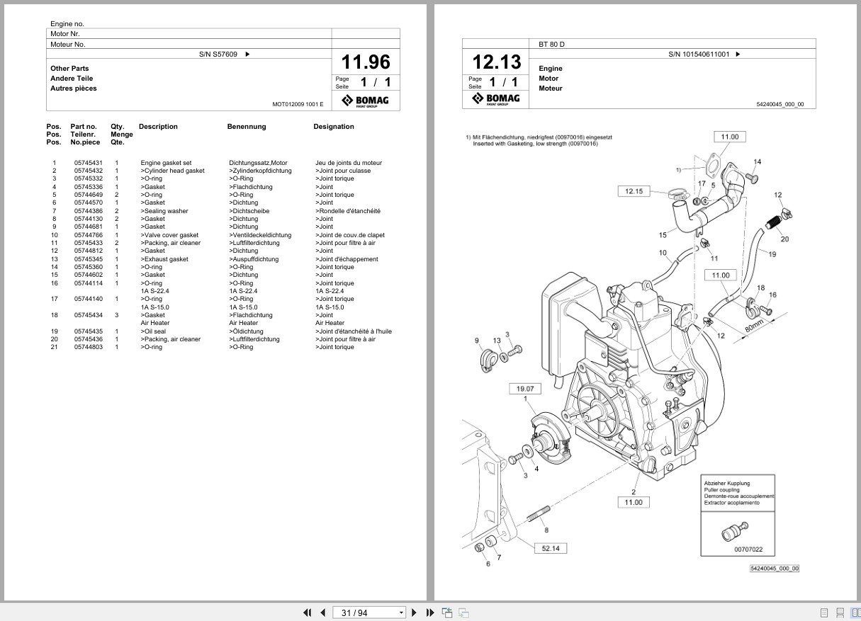 Bomag Vibratory Tamper BT 80 D Spare Parts Catalog 2018 2019 EN DE FR (2)
