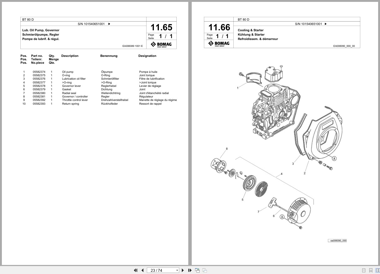 Bomag Vibratory Tamper BT 80 D Spare Parts Catalog 2022 2023 EN DE FR (2)