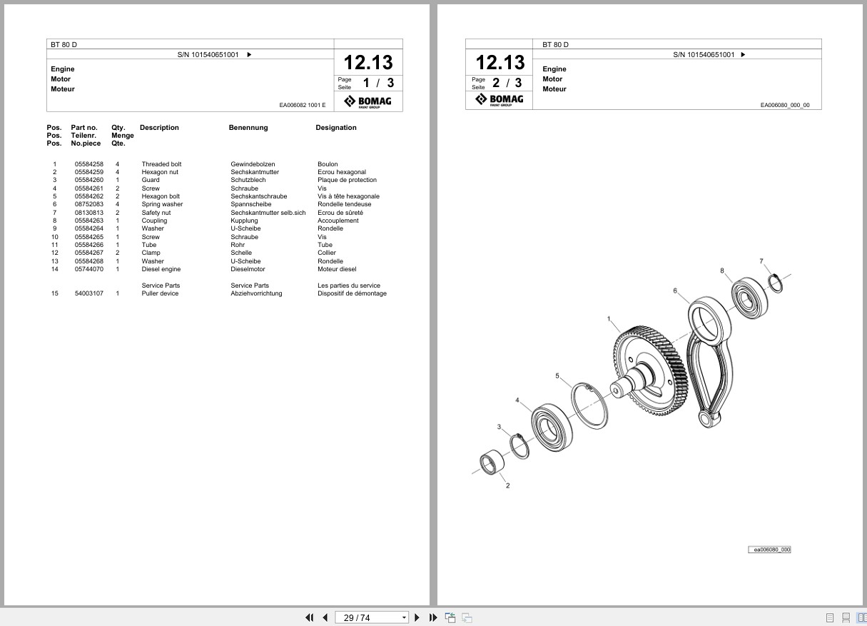 Bomag Vibratory Tamper BT 80 D Spare Parts Catalog 2022 2023 EN DE FR (3)