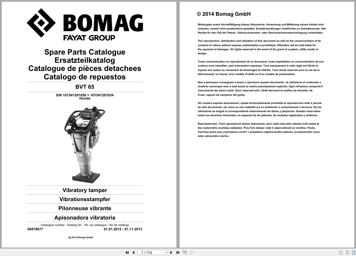 Bomag Vibratory Tamper BVT 65 Spare Parts Catalog 2012 2013 EN DE FR (1)