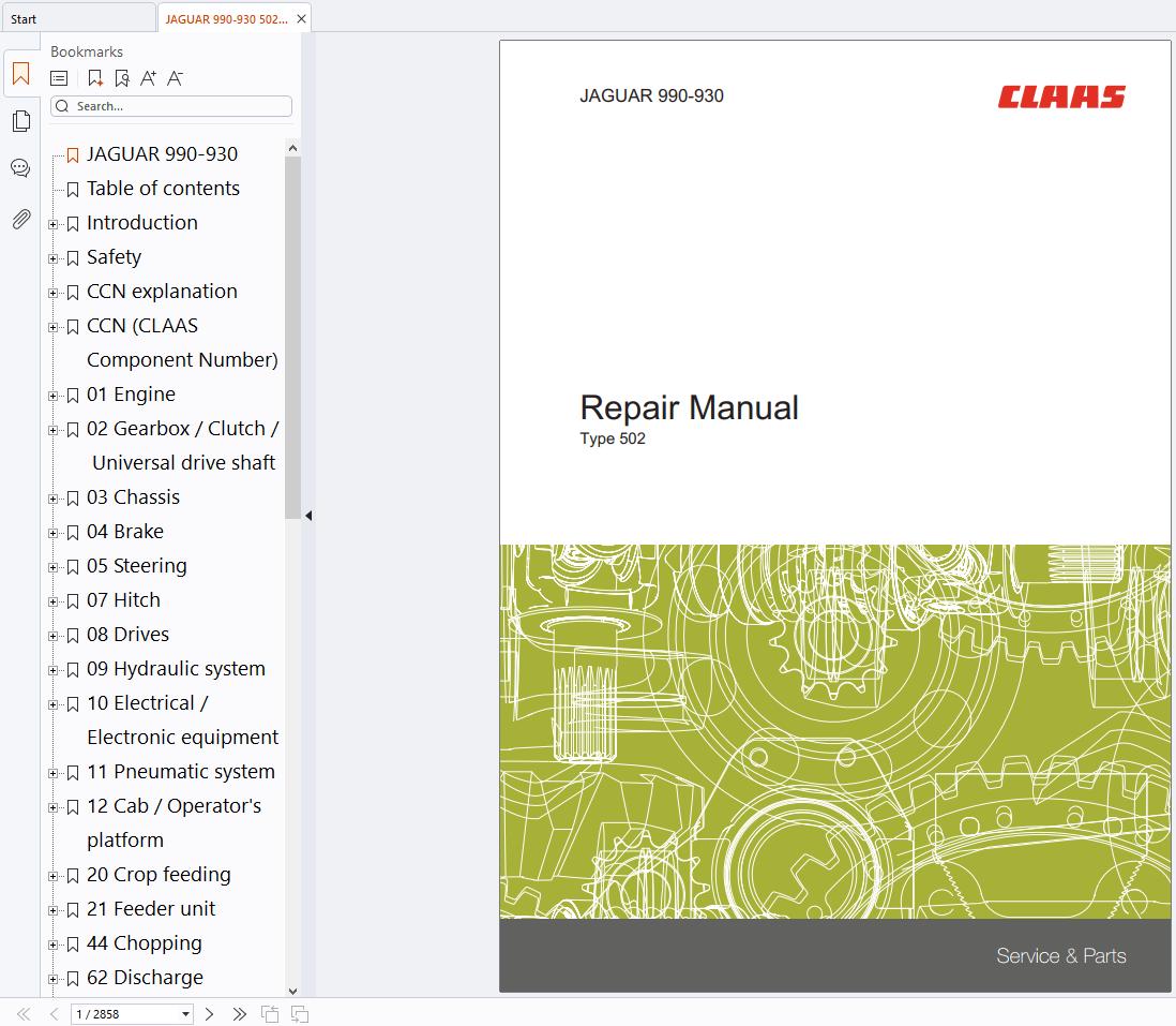 CLAAS Forage Harvester JAGUAR 990 930 502 Repair Manual (1)