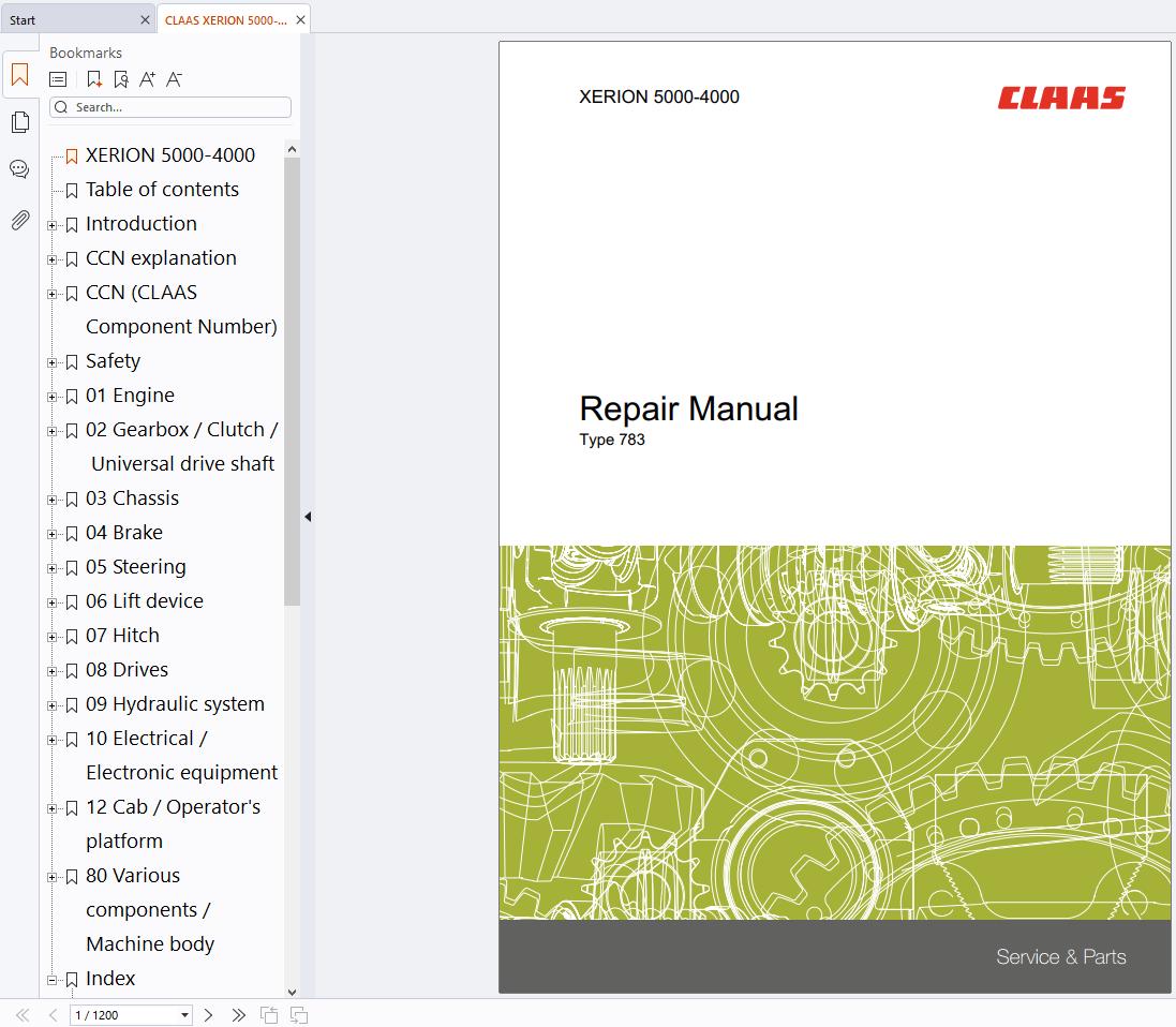 CLAAS Tractor XERION 5000 4000 783 Repair Manual (1)