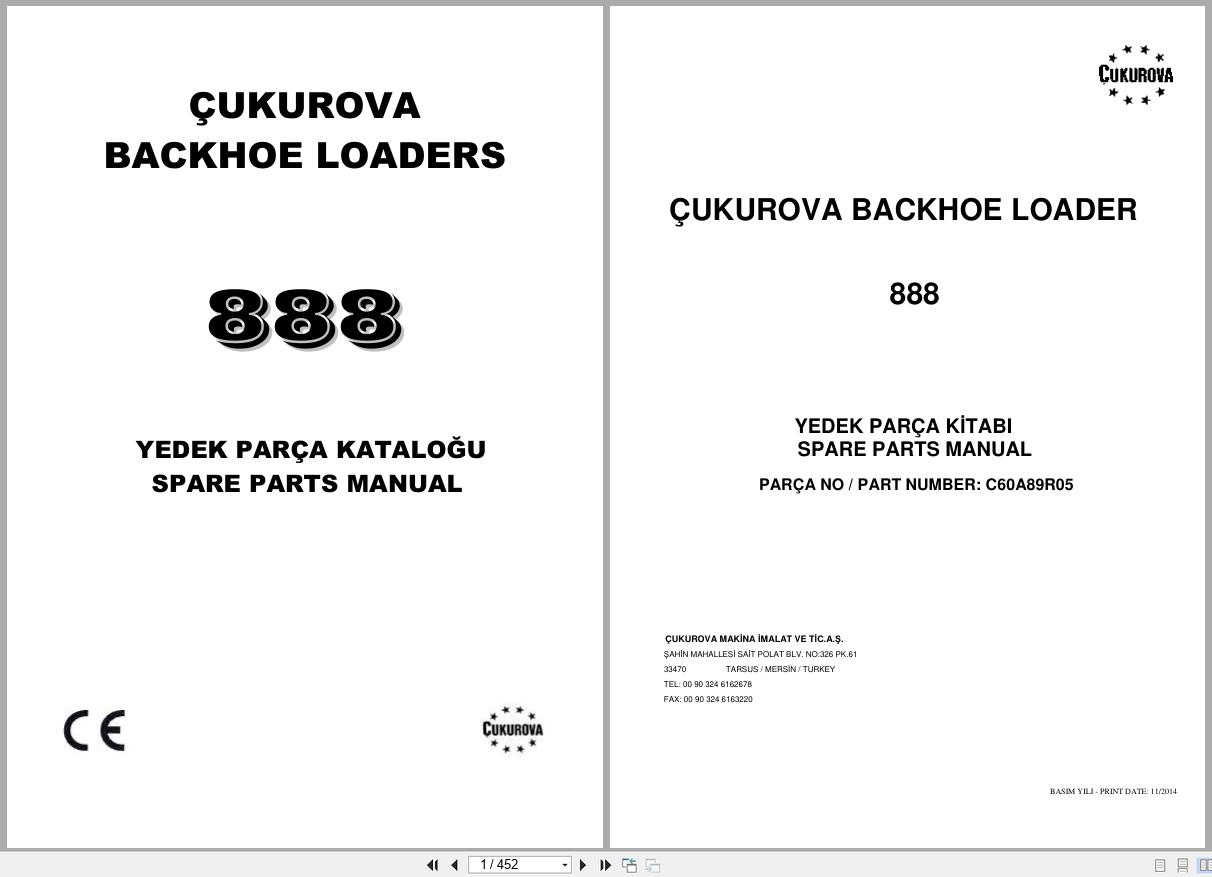 CUKUROVA Backhoe Loader 888 Spare Parts Catalog C60A89R05 EN TR 1