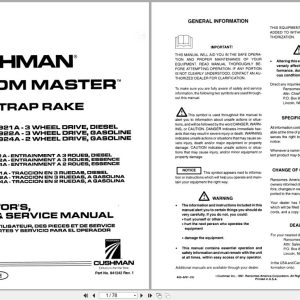 CUSHMAN Sand Trap Rake Groom Master II Operators Parts Service Manual 841242 1997 (1)