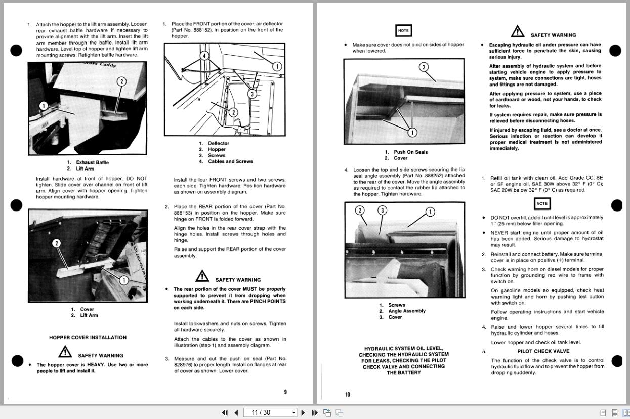Cushman Front Line Mower 888637 Grass Caddy Installation Operators Parts Manual 835277 1990 (2)