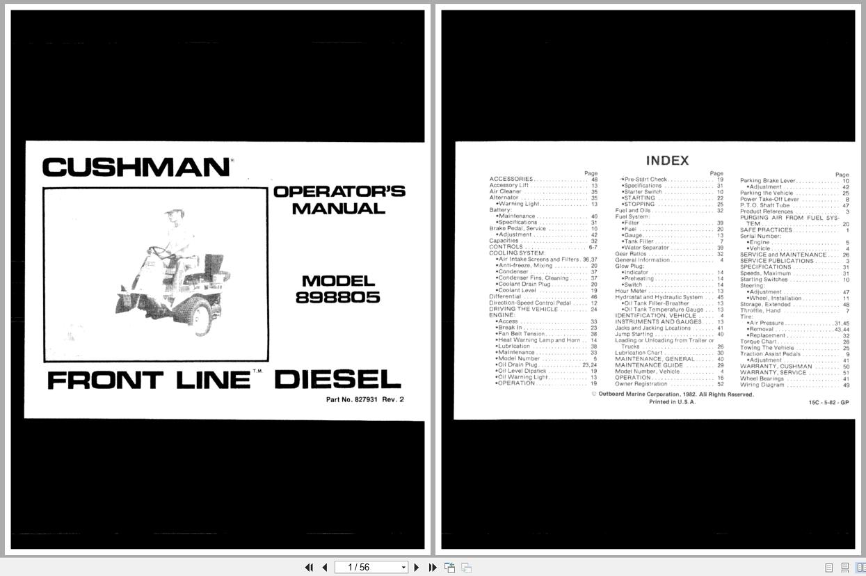 Cushman Front Line Mower 898805 Operation Manual 827931 1982 (1)
