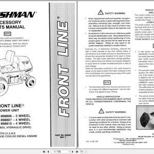 Cushman Front Line Mower 898806 898807 898810 Accessory Parts Manual 836569 1992 (1)
