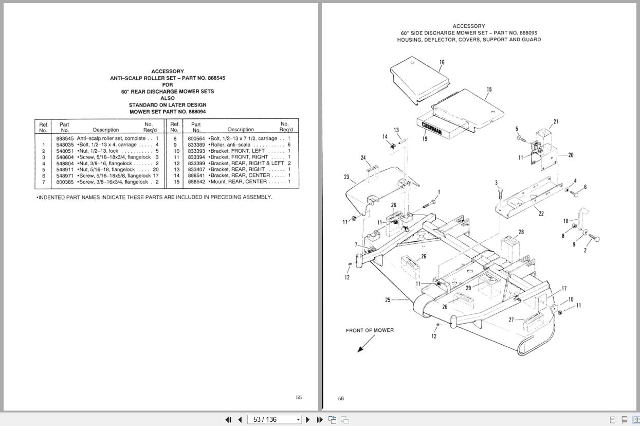 Cushman Front Line Mower 898806 898807 898810 Accessory Parts Manual 836569 1992 (2)