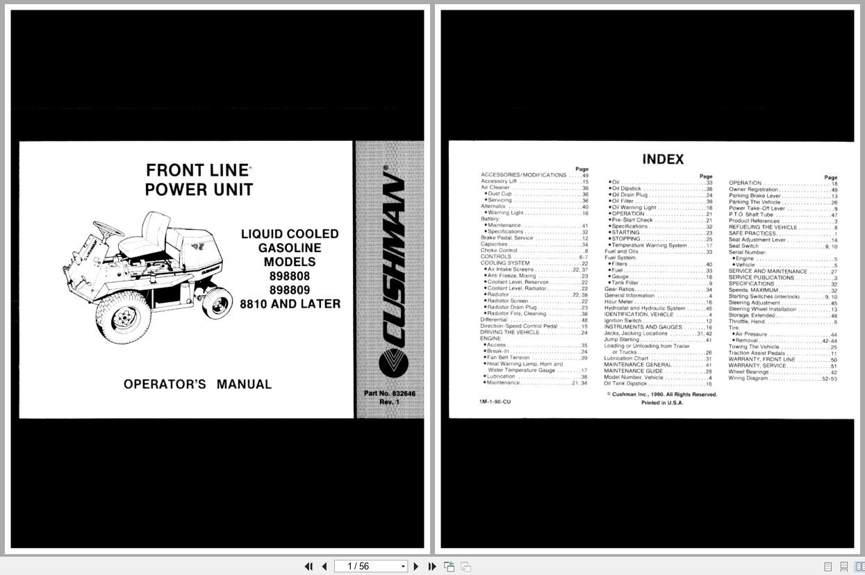 Cushman Front Line Mower 898808 898809 Operation Manual 832646 1990 (1)