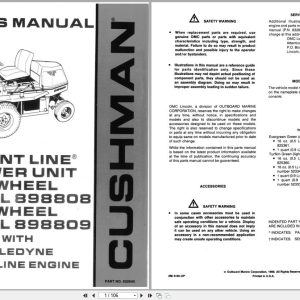 Cushman Front Line Mower 898808 898809 Parts Manual 832645 (1)