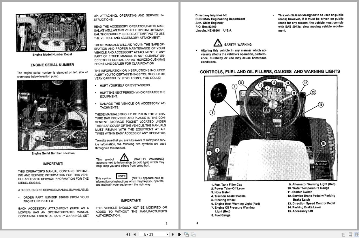 Cushman Front Line Mower 898810 Operation Manual 836744 1991 (2)
