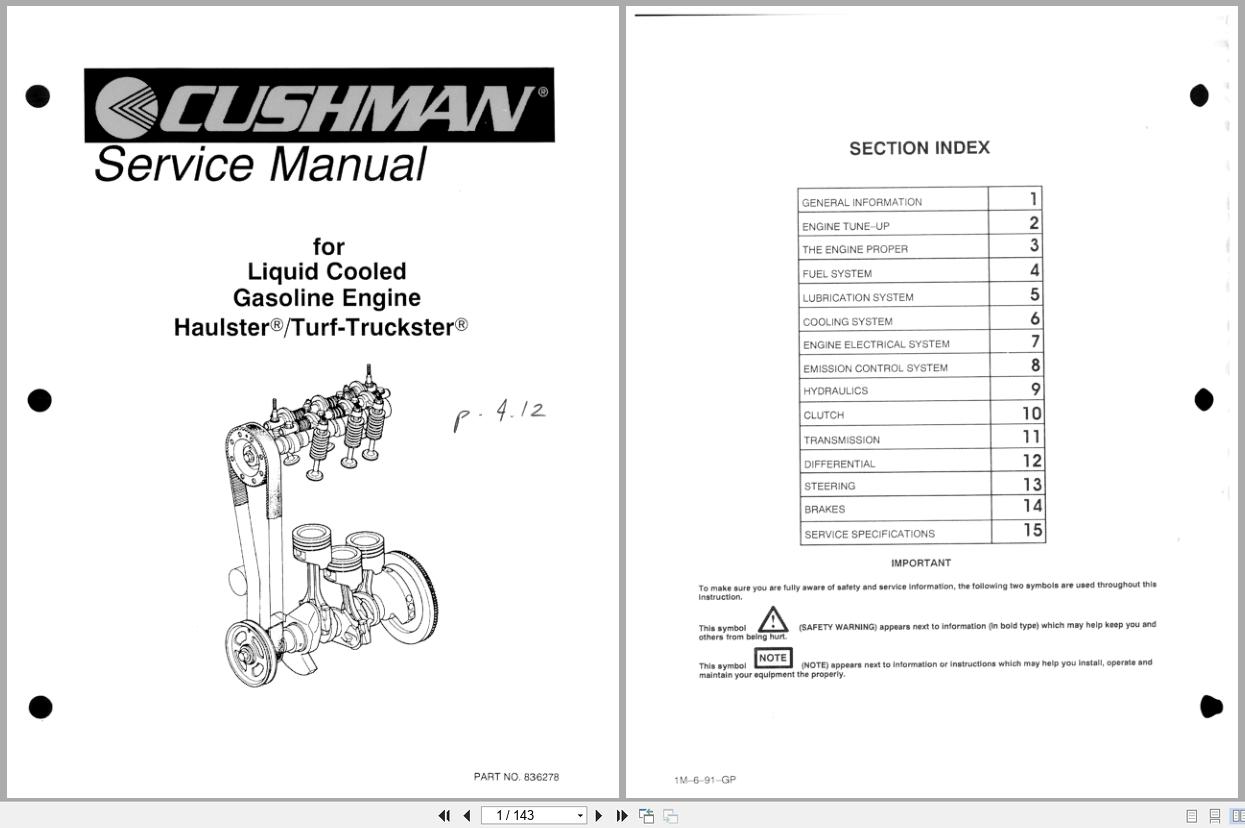 Cushman Gasoline Engine 372 Haulster Turf Truckster Service Manual 836278 (1)