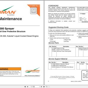 Cushman Sprayer SprayTek DS 300 84062 Parts Maintenance Manual 4175885 A (1)