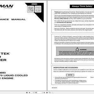 Cushman Sprayer SprayTek DS 300 898693 Parts Maintenance Manual 28984 (1)