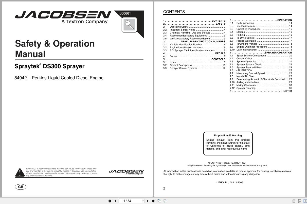 Cushman Sprayer SprayTek DS 300 Safety Operation Manual 600661 (1)