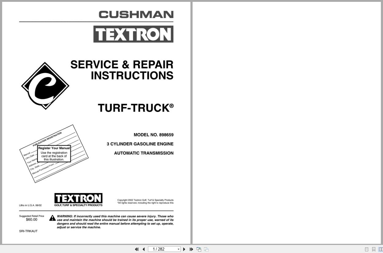 Cushman Utility Vehicle Turf Truck 898659 Service Repair Manual 4171675 2002 (1)