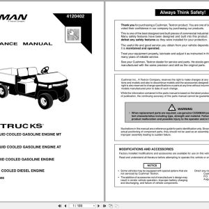 Cushman Utility Vehicle Turf Truckster 898627 to 898695 Parts Maintenance Manual 4120402 (1)