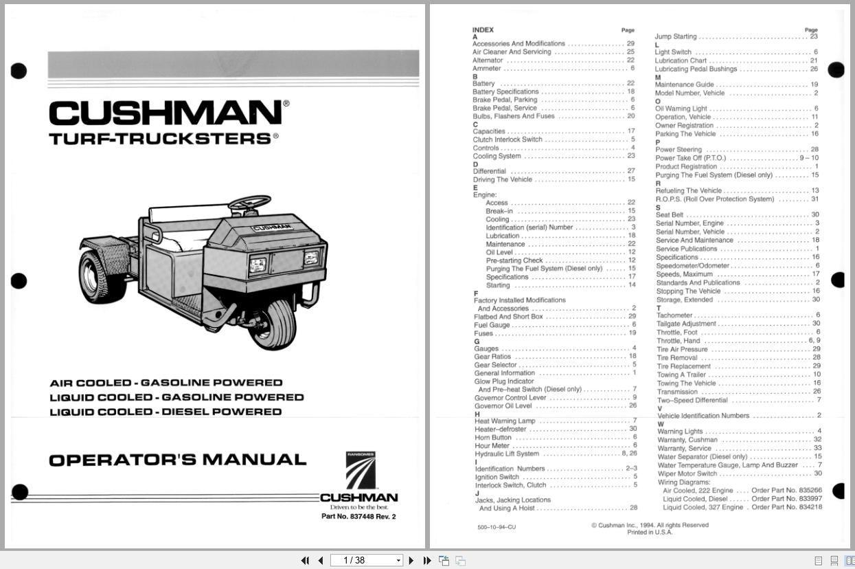 Cushman Utility Vehicle Turf Truckster Operation Manual 837448 (1)