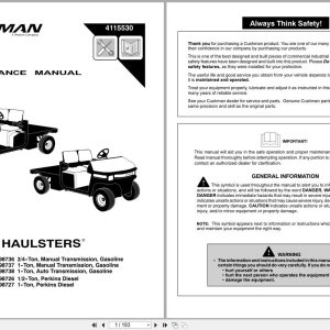 Cushman Utility vehicle Haulster 898736 to 898727 Parts Maintenance Manual 4115530 (1)