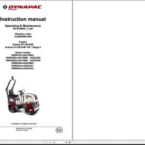Dynapac Vibratory Roller CC800 CC900 CC1000 Instruction Manual 4812160801 F 2019 1