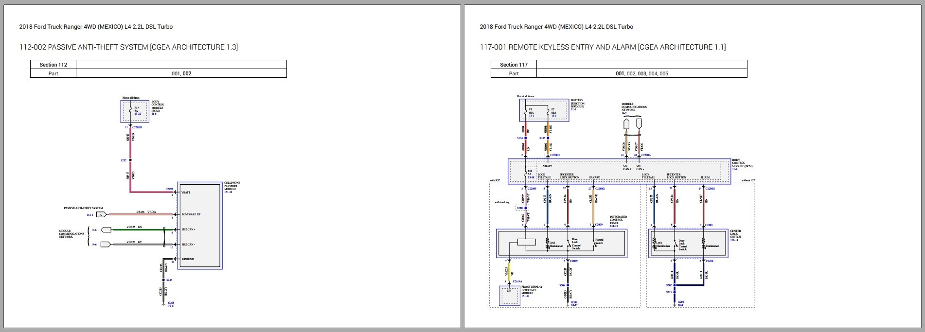 Ford Truck Ranger 2018 4WD L4 2.2L DSL Turbo Wiring Diagram 1