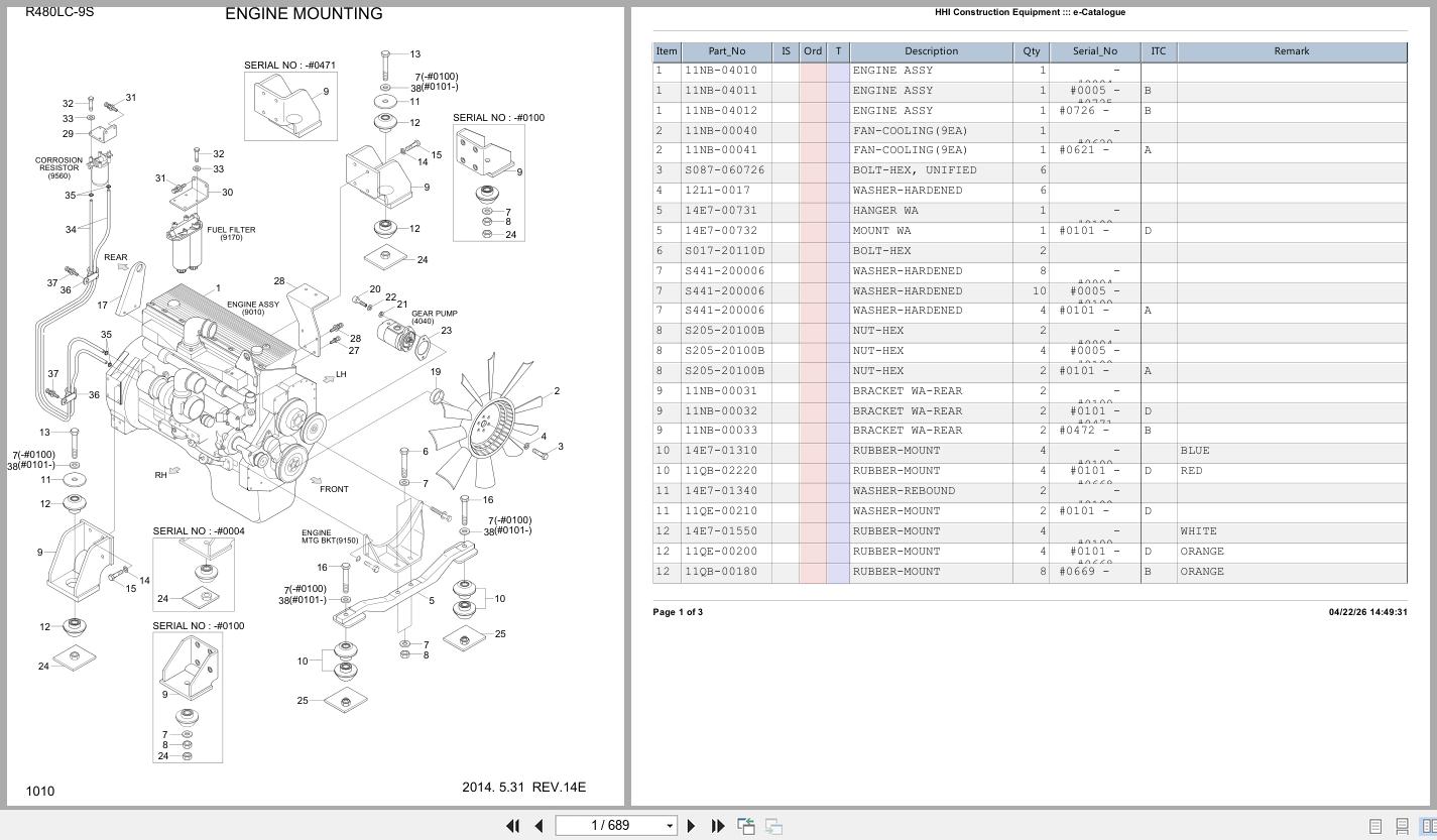 Hyundai Crawler Excavator R480LC 9S Spare Parts Catalog 1