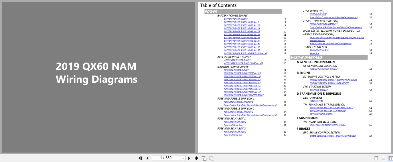 Infiniti QX60 NAM 2019 AUGUST 2019 Electrical Wiring Diagrams (1)