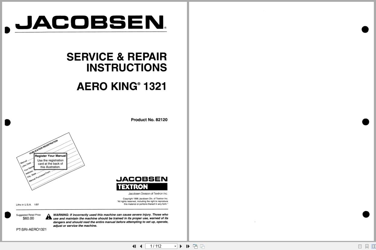 Jacobsen Aerator Aero King 1321 Service Repair Instruction 4171645 1996 (1)