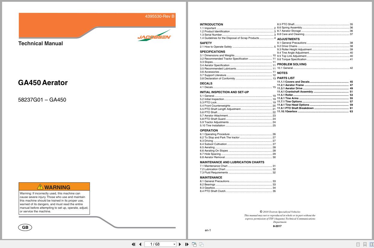 Jacobsen Aerator GA450 Technical Manual 4395530 B 2017 (1)