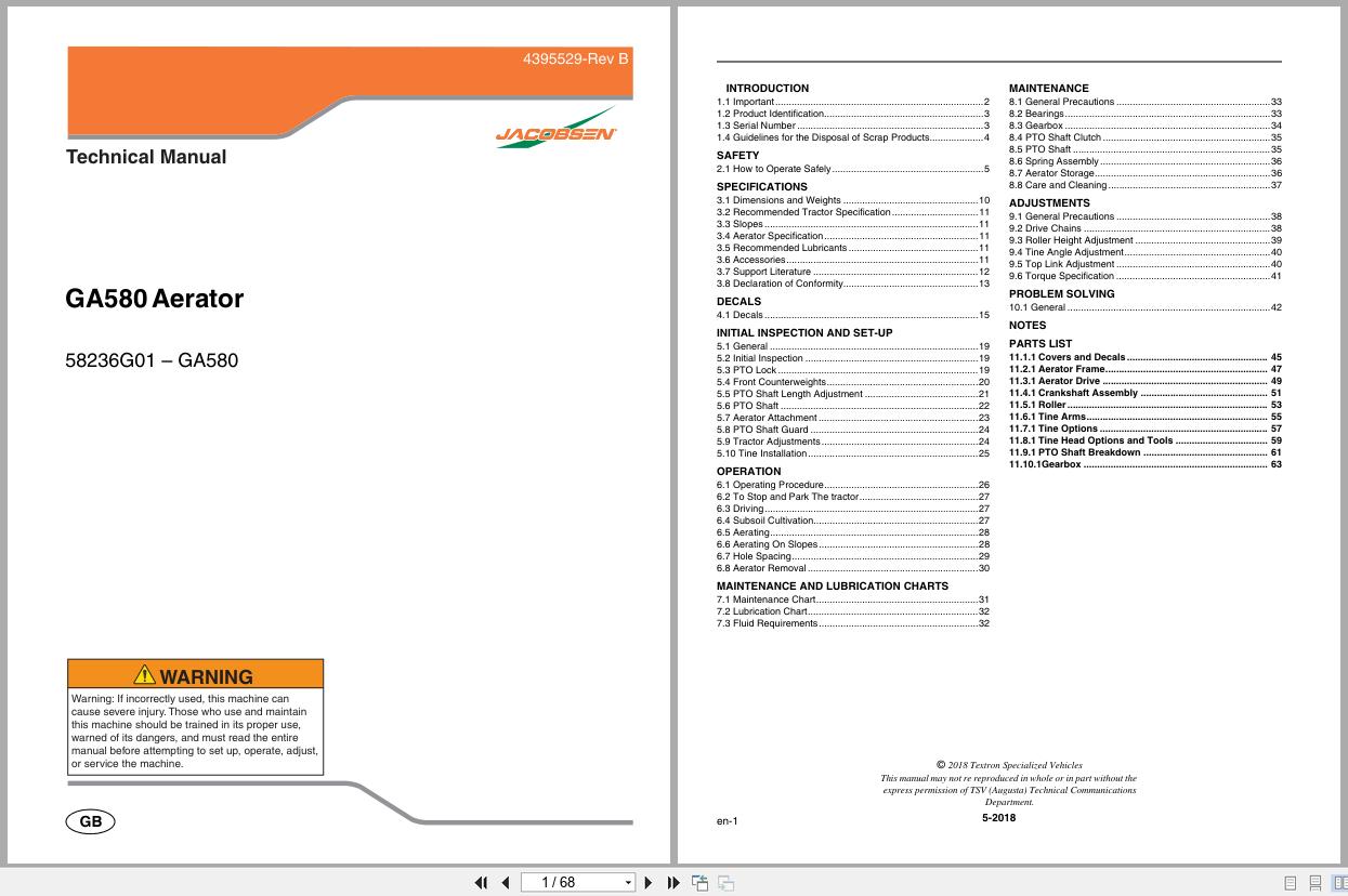 Jacobsen Aerator GA580 Technical Manual 4395529 B 2018 (1)