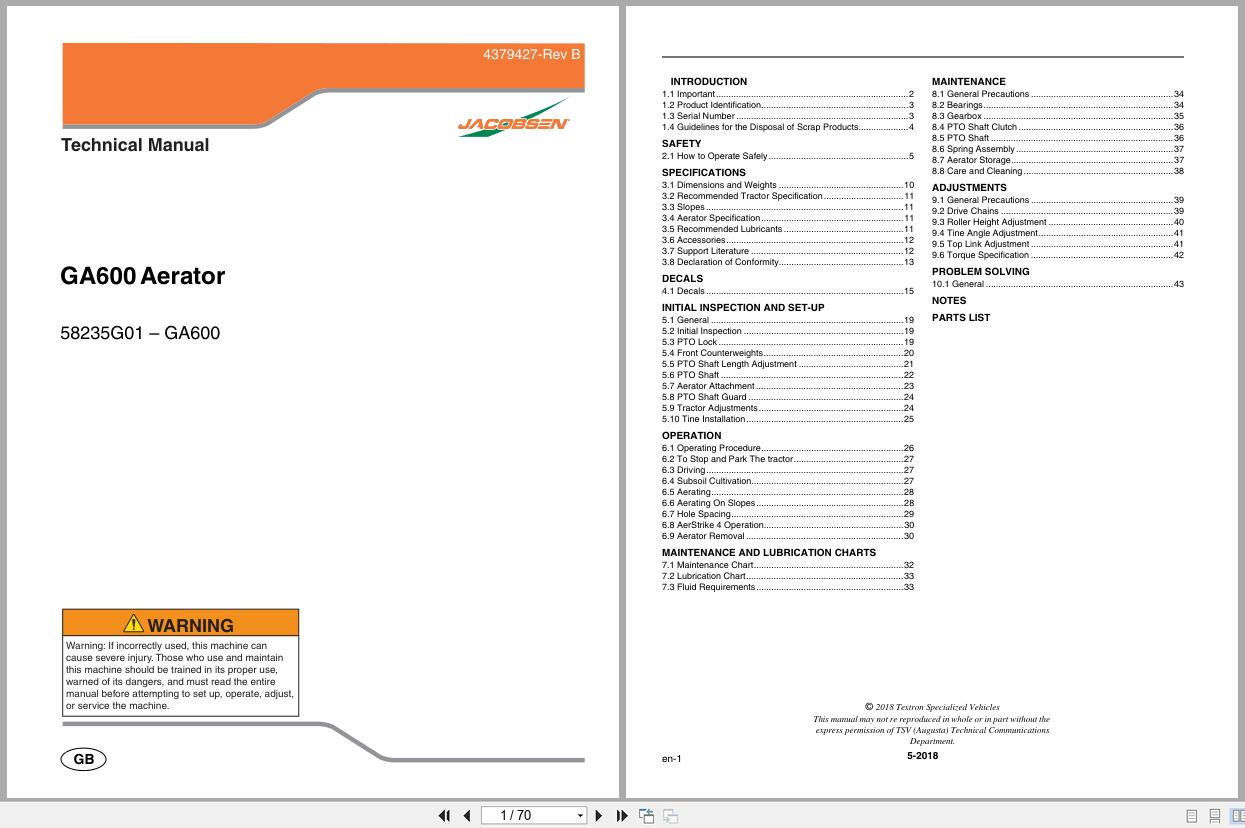 Jacobsen Aerator GA600 Technical Manual 4379427 B 2018 (1)