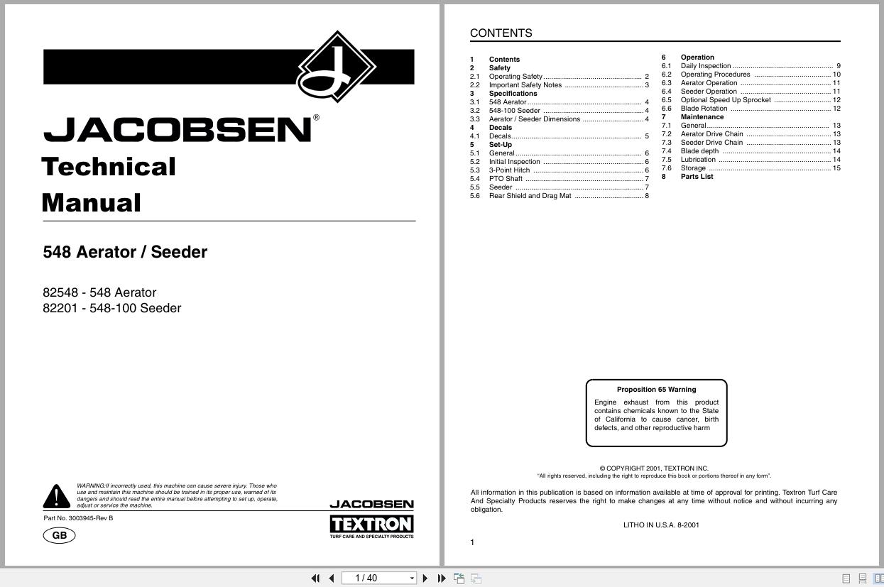 Jacobsen Aerator Seeder 548 Technical Manual 3003945 B 2001 (1)
