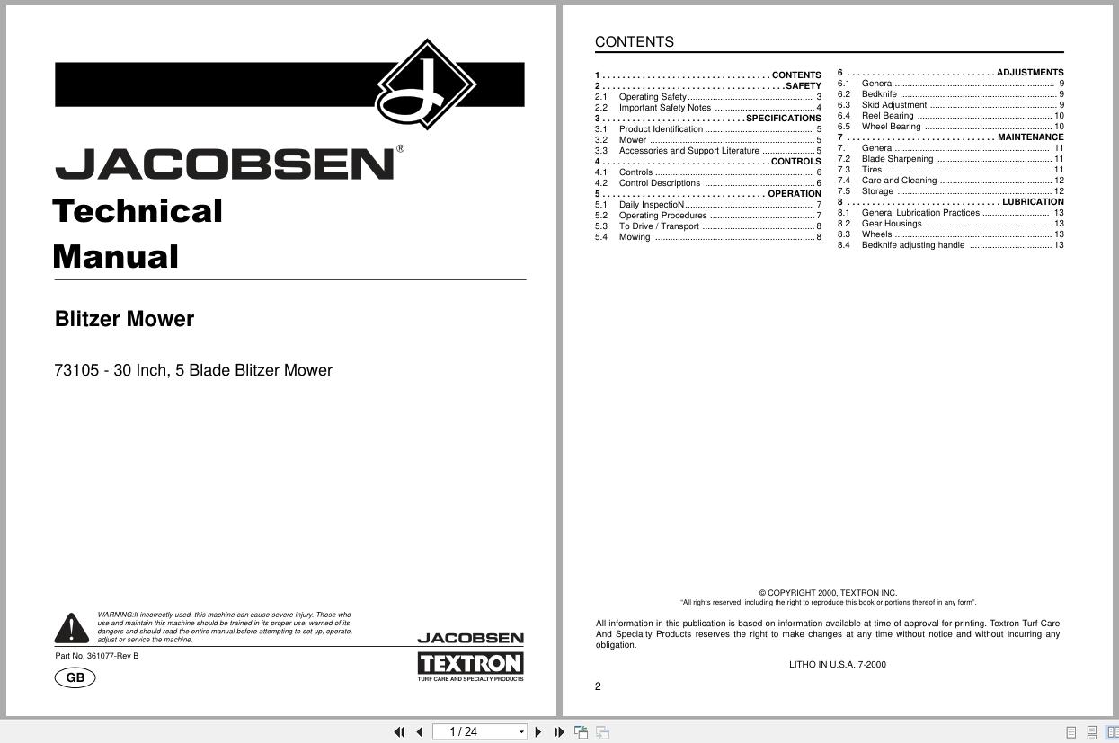 Jacobsen Blitzer Mower 73105 Technical Manual 361077 B 2000 (1)