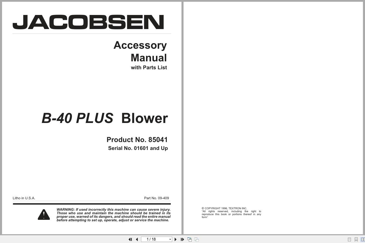 Jacobsen Blower B 40 Accessory Parts Manual 09409 1996 (1)
