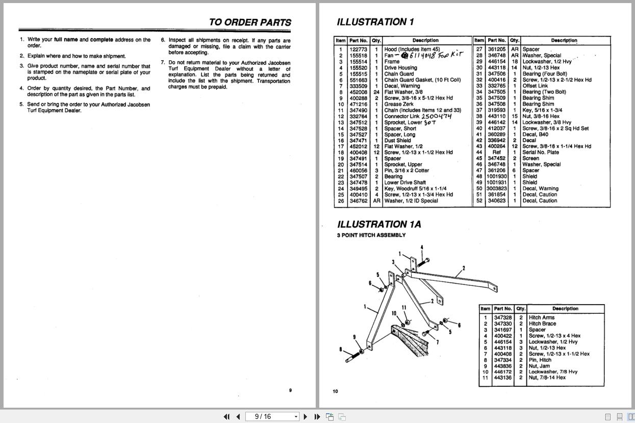 Jacobsen Blower B 40 Setup Maintenance Guide Parts 3003942 1996 (3)