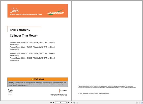 Jacobsen Cylinder Trim Mower Tr320 Parts Manual 10043754 B 2024 (1)