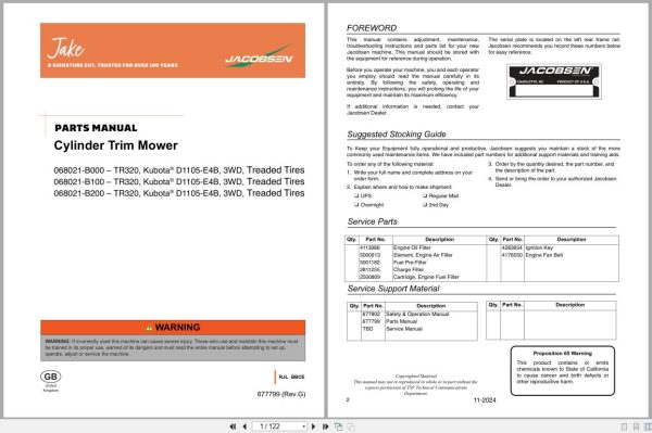 Jacobsen Cylinder Trim Mower Tr320 Parts Manual 677799 G 2024 (1)