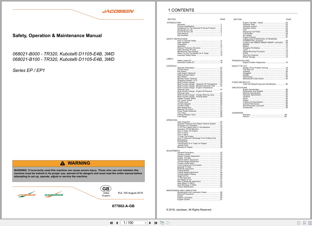 Jacobsen Cylinder Trim Mower TR320 Safety Operation Maintenance Manual 677802 A GB 2018 (1)