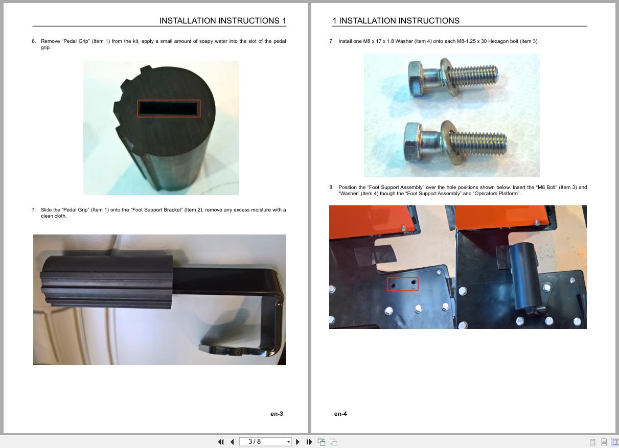 Jacobsen Cylinder Trim Mower TR320 TR330 Foot Rest Kit Fitting Instructions 690884 GB 2018 (2)