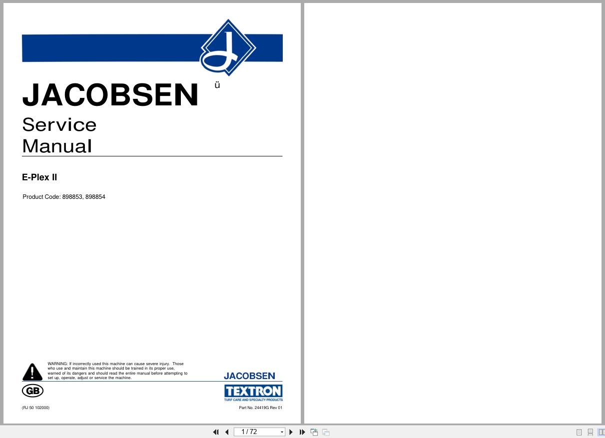 Jacobsen Electric Greens Mower E Plex II 898853 898854 Service Manual 24419G 1999 (1)