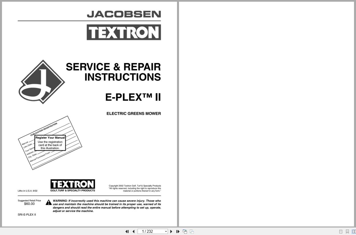 Jacobsen Electric Greens Mower E Plex II Service Repair Manual 4171648 2002 (1)