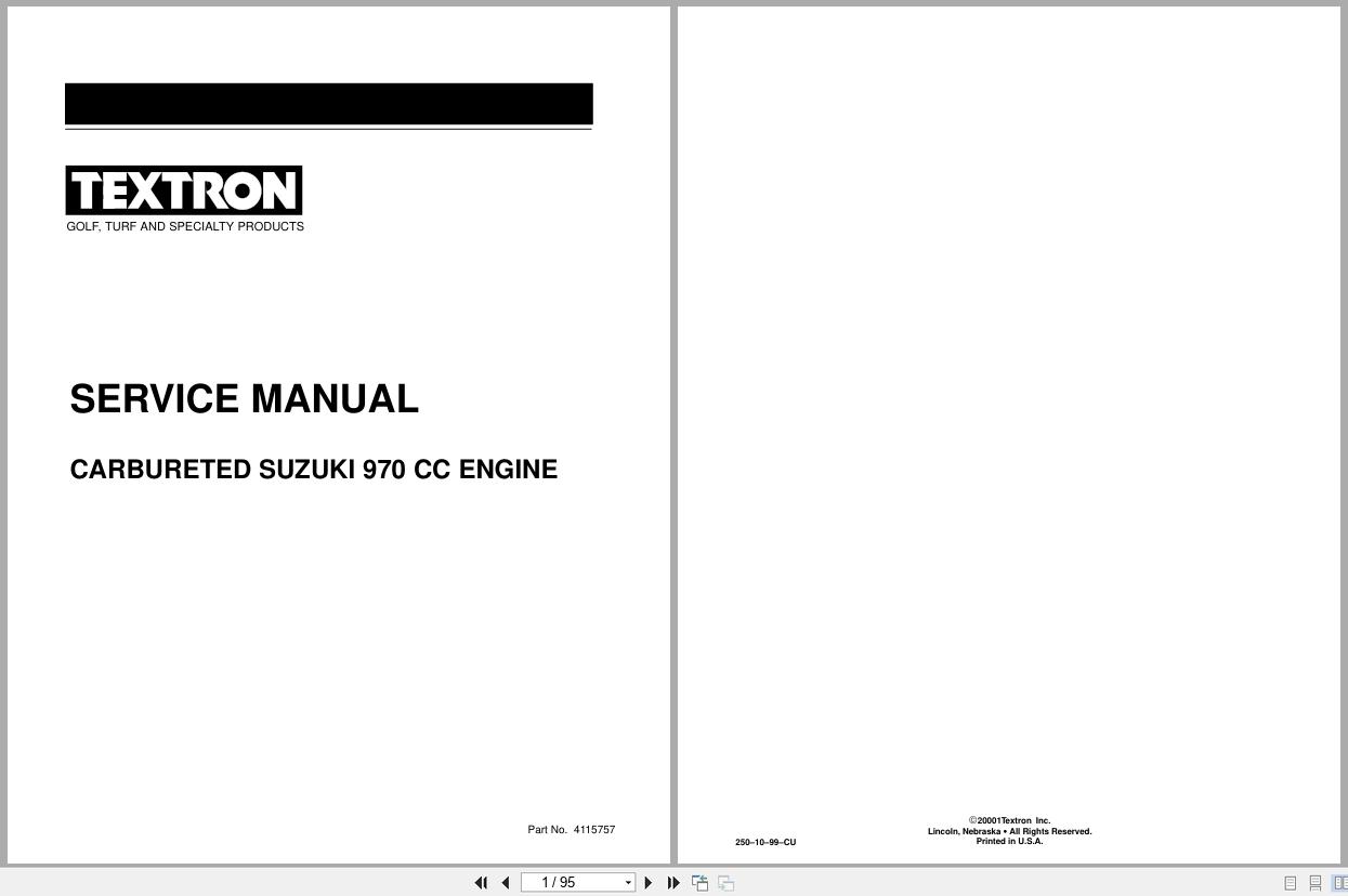 Jacobsen Engine Carbureted Suzuki 970 CC Service Manual 4115757 (1)