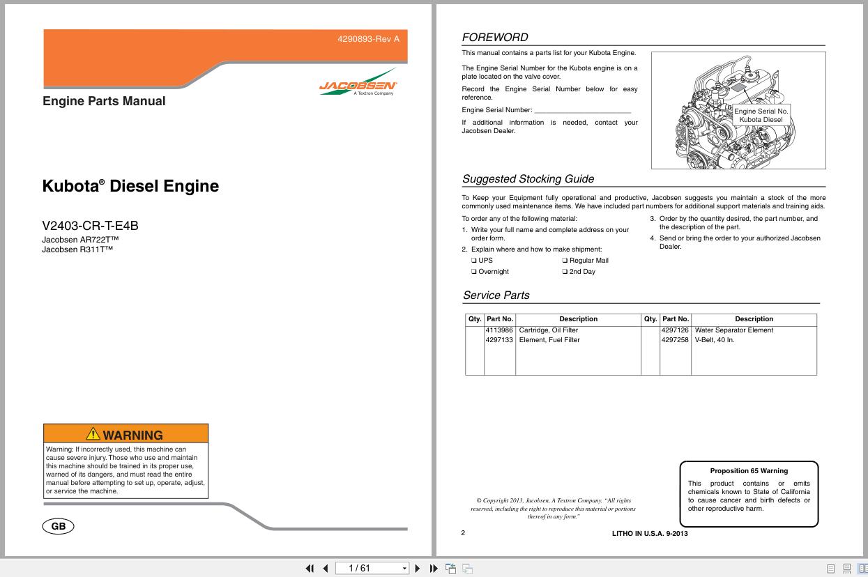 Jacobsen Engine V2403 CR T E4B Parts Manual 4290893 A 2013 (1)