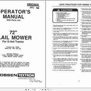 Jacobsen Fail Mower 72 G 4x4 Tractor Operators Manual And Parts List 363606 (1)